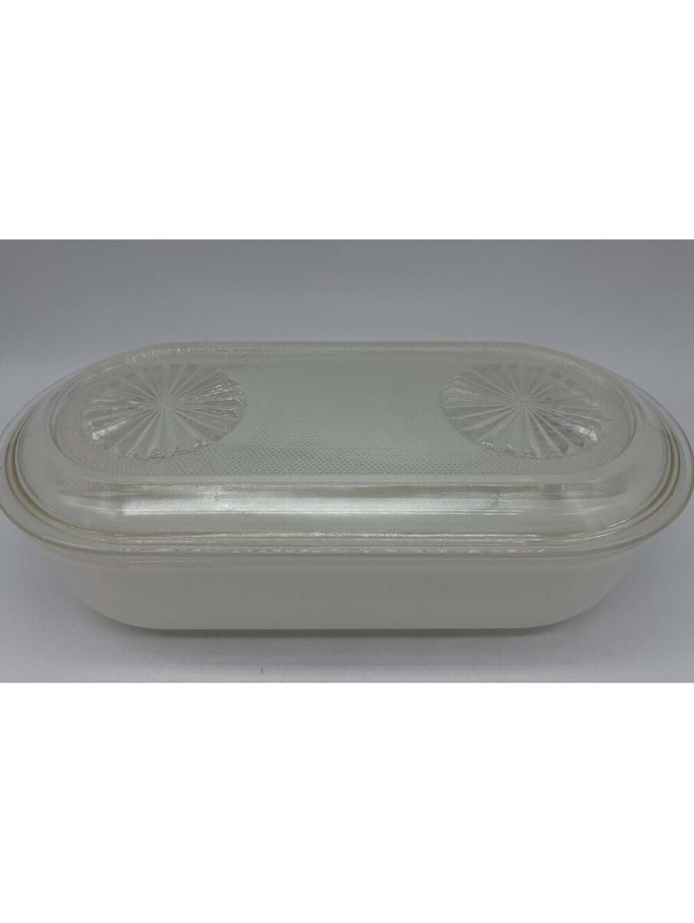VTG Fire King Refrigerator Dish W Lid White Milk Glass Rectangle Loaf Pan 9X4